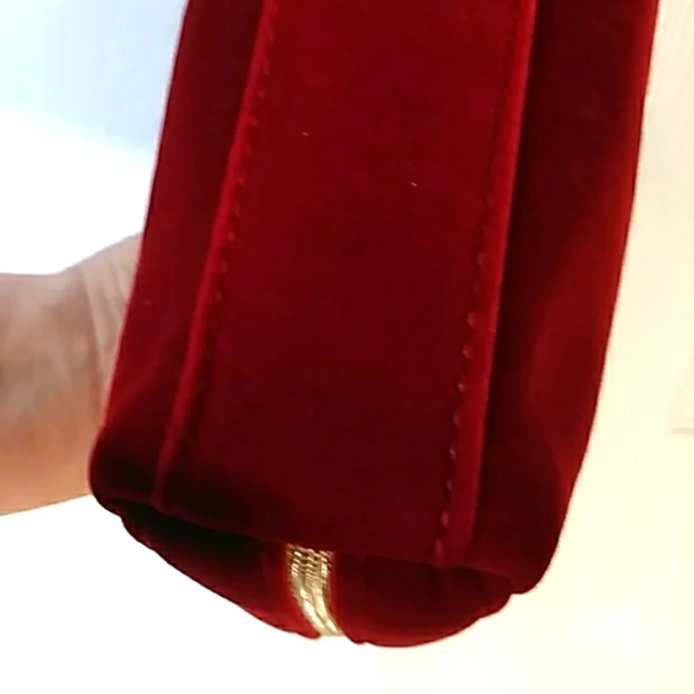 Chanel red velvet with gold zip around make-up case. EXCELLENT condition.